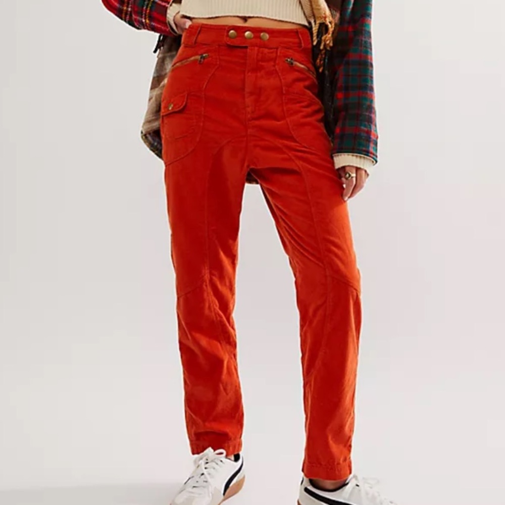 Free People Straight-Leg Corduroy Pants in Burnt Orange